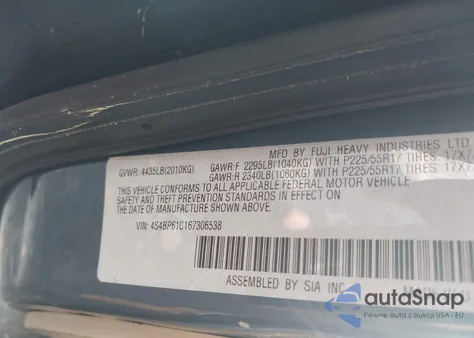 2006 Subaru Outback 2.5I из США, поврежденный, VIN 4S4BP61C167306538